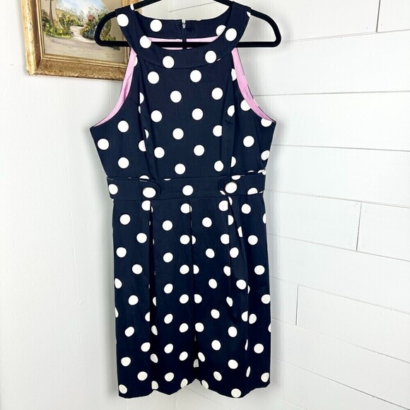 Eliza J Polka Dot Fit and Flare Dress Navy White Size 14 - Picture 1 of 6